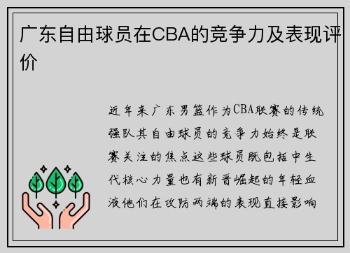 广东自由球员在CBA的竞争力及表现评价